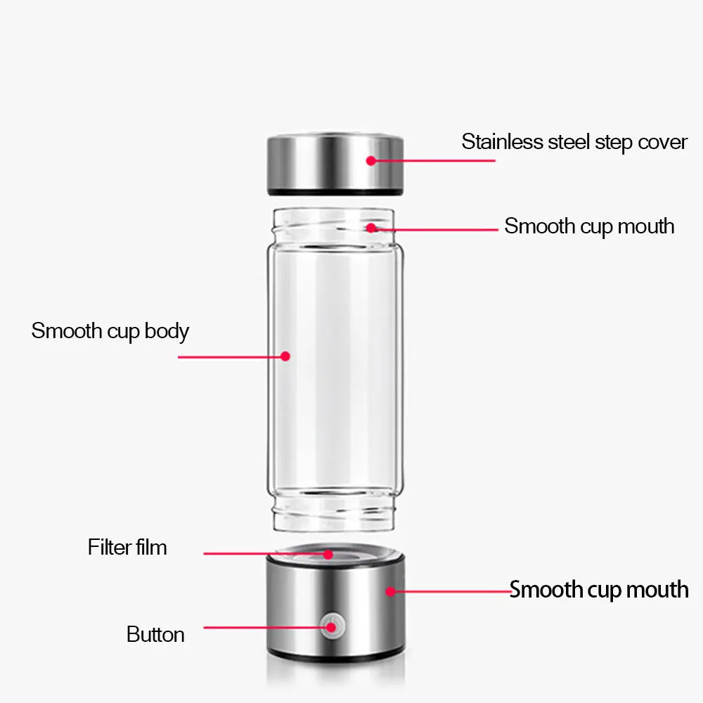 Hydrogen Generator Water Cup Filter Ionizer Maker 420ML Hydrogen-Rich Water Portable Super Antioxidants ORP Hydrogen Bottle
