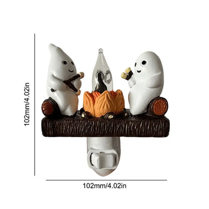 Ghost Campfire Flickering Nightlight Night Light Plug Wall Spooky Fire Marshmallow Night Light Halloween Gifts Indoor Decor