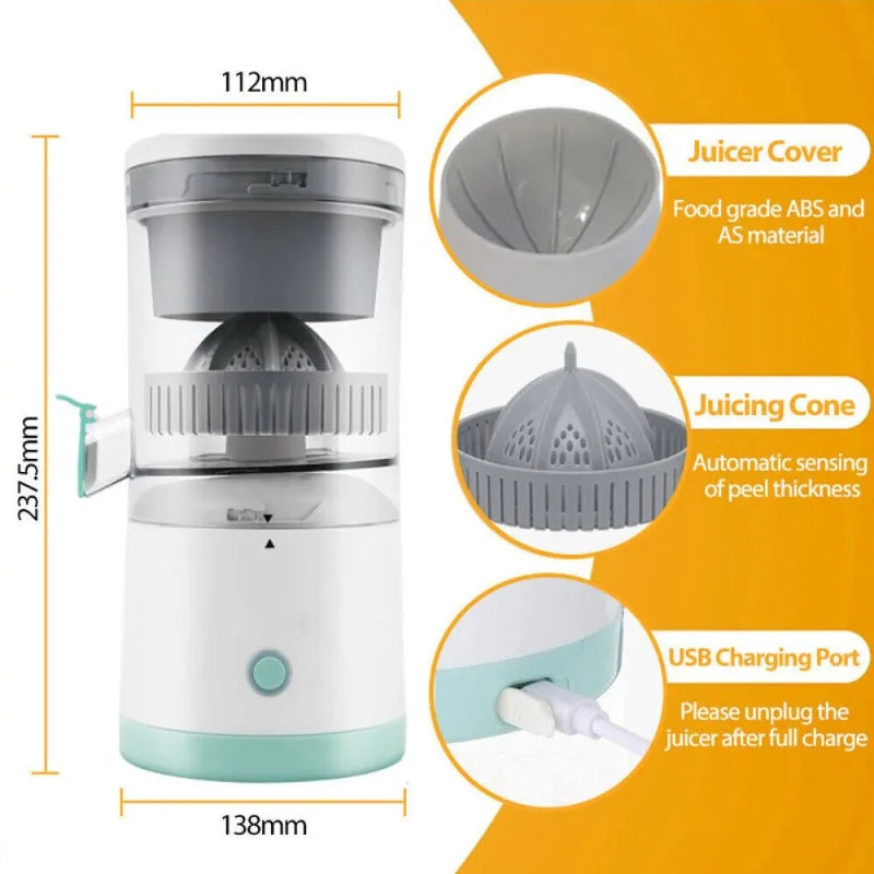 Electric Juicer Rechargeable - Citrus Juicer Machines with USB and Cleaning Brush Portable Juicer for Orange, Lemon, Grapefruit