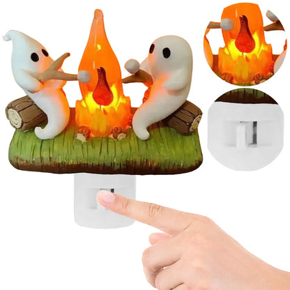 Ghost Campfire Flickering Nightlight Night Light Plug Wall Spooky Fire Marshmallow Night Light Halloween Gifts Indoor Decor