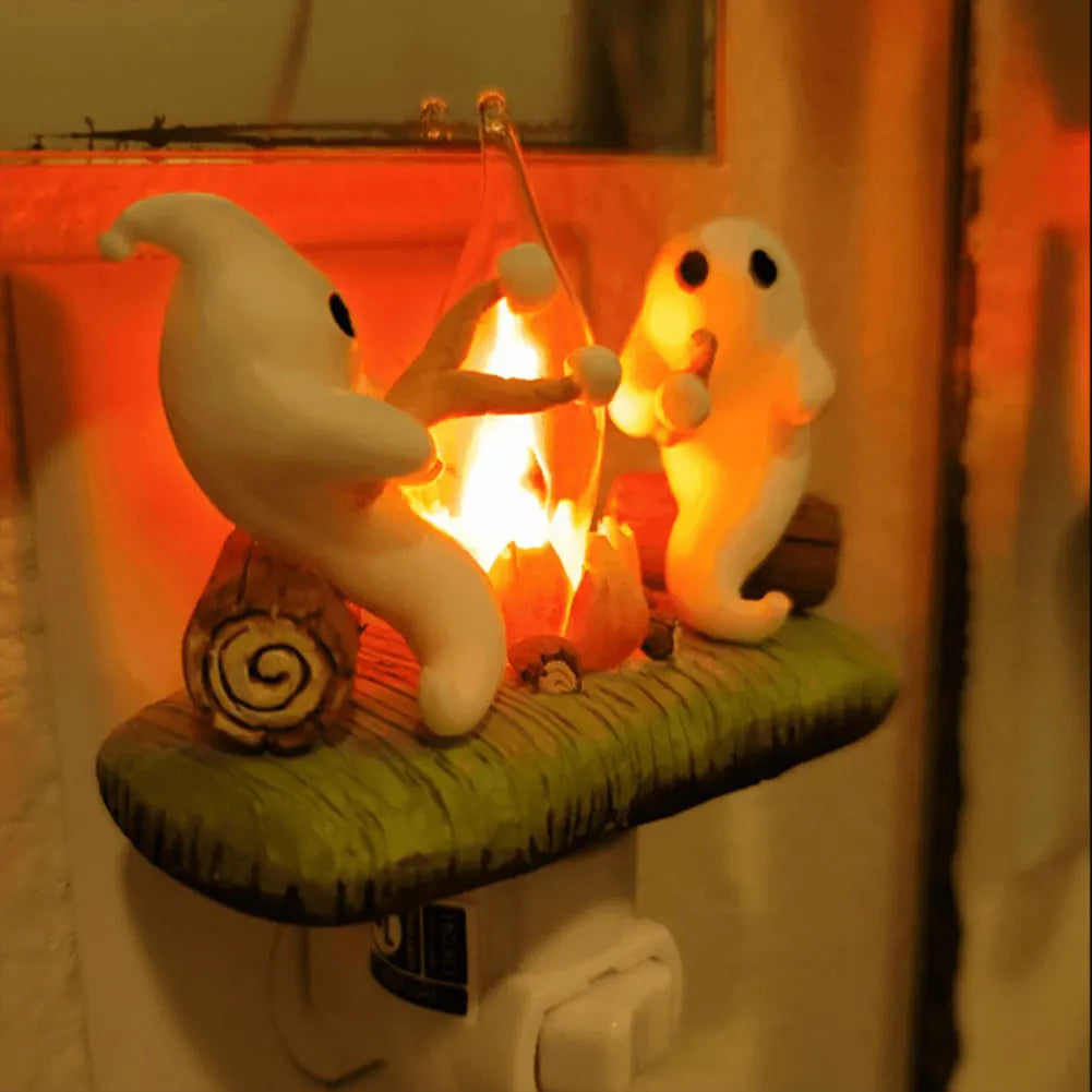 Ghost Campfire Flickering Nightlight Night Light Plug Wall Spooky Fire Marshmallow Night Light Halloween Gifts Indoor Decor