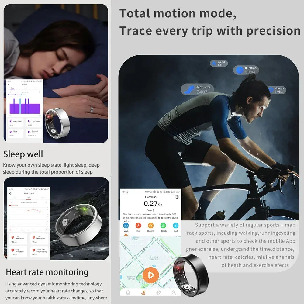 New Smart Ring SR05 with Charging Case for Men Women Heart Rate and Blood Oxygen Monitor IP68 & 5ATM Waterproof Sport