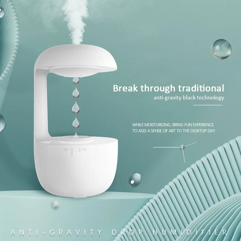 Water Droplet Air Humidifier 600Ml Anti-Gravity Essential Oil Diffuser with Night Light Weightless Sprayer Humidifier Diffuser