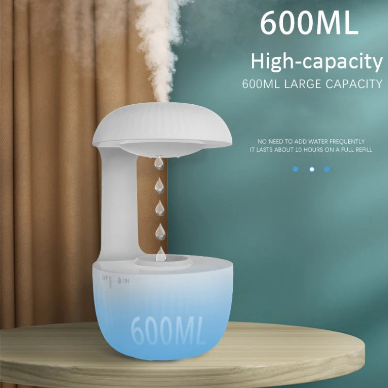 Water Droplet Air Humidifier 600Ml Anti-Gravity Essential Oil Diffuser with Night Light Weightless Sprayer Humidifier Diffuser