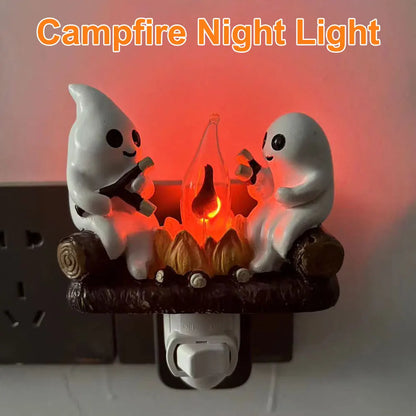 Ghost Campfire Flickering Nightlight Night Light Plug Wall Spooky Fire Marshmallow Night Light Halloween Gifts Indoor Decor