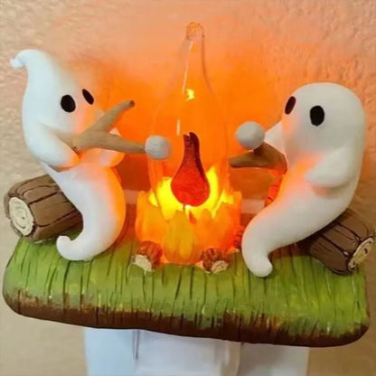 Ghost Campfire Flickering Nightlight Night Light Plug Wall Spooky Fire Marshmallow Night Light Halloween Gifts Indoor Decor