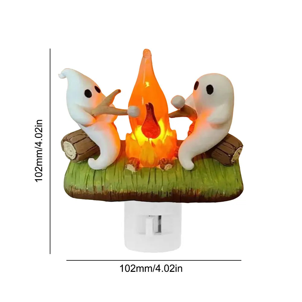 Ghost Campfire Flickering Nightlight Night Light Plug Wall Spooky Fire Marshmallow Night Light Halloween Gifts Indoor Decor