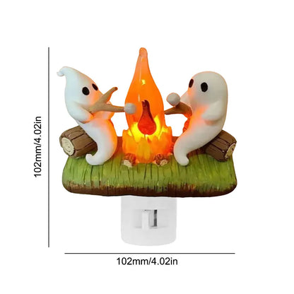 Ghost Campfire Flickering Nightlight Night Light Plug Wall Spooky Fire Marshmallow Night Light Halloween Gifts Indoor Decor