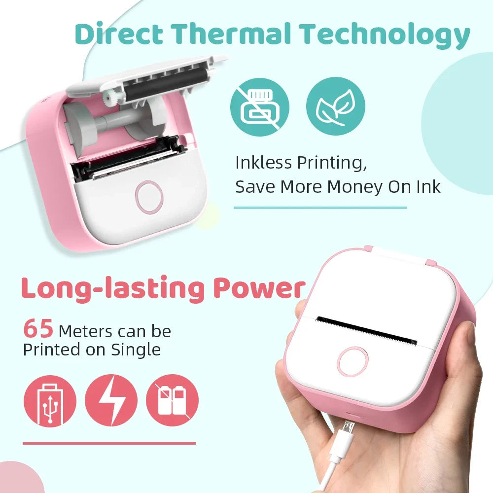 T02 Mini Thermal Printer  T02 Sticker Maker Machine Portable Bluetooth Pocket Printer Study Supplies for Photos Notes